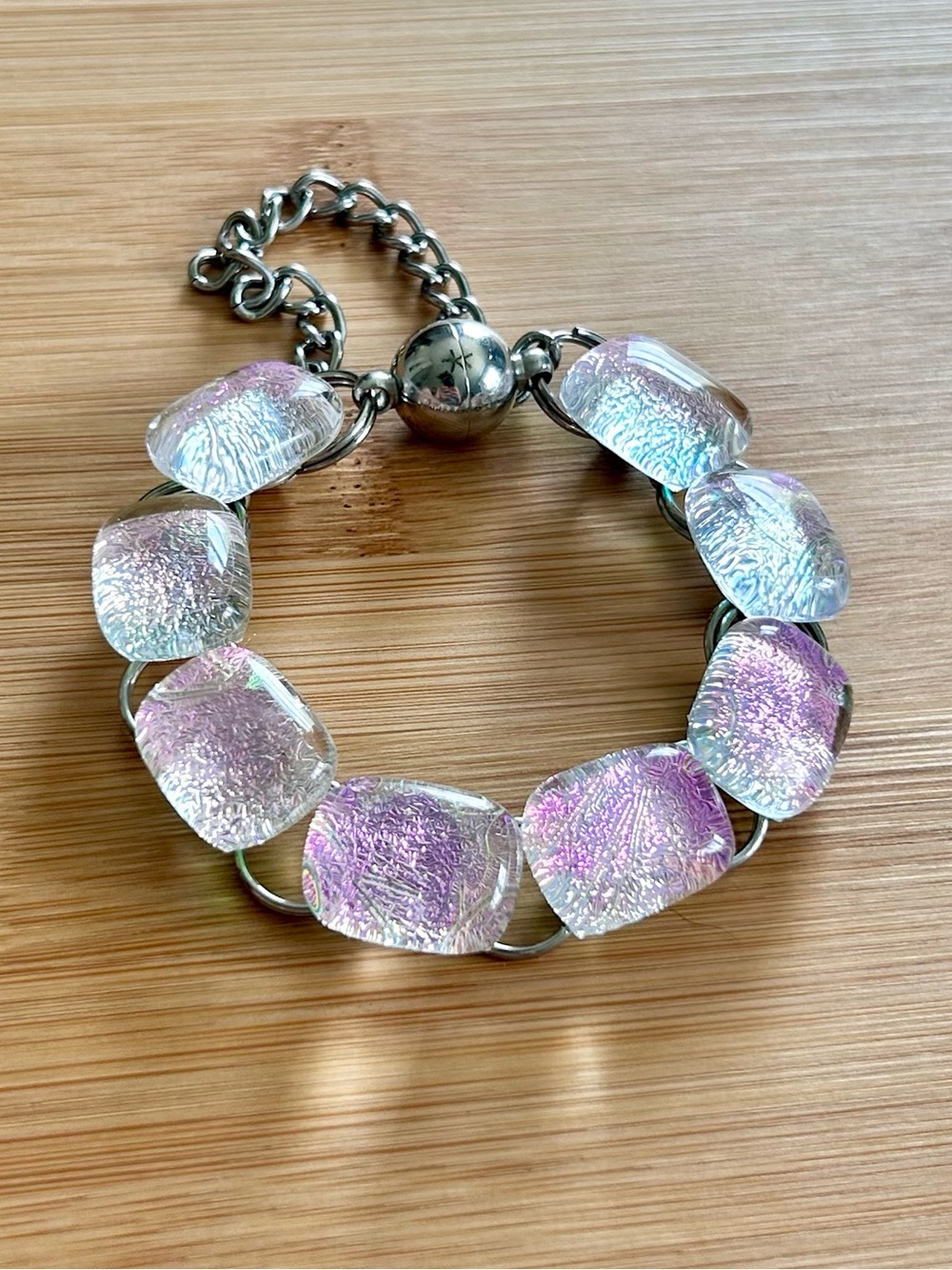 Pink dichroic glass bracelet
